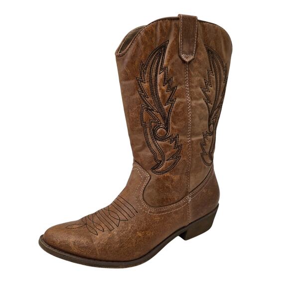 Coconuts Gaucho Brown Western Boots Faux Leather Embroidered Cowgirl Womens 6.5M - Picture 1 of 10
